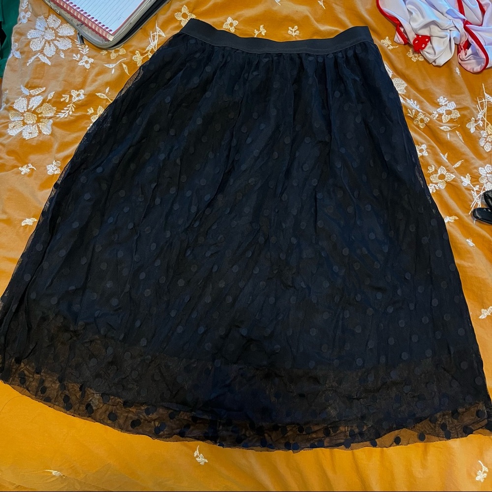 Black polka dot midi skirt
